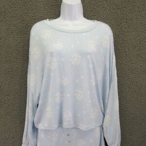 Honeydew Intimates Light Blue Snowflake Long Sleeve Top Only